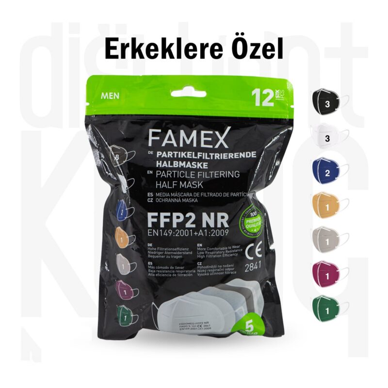 FAMEX MASK Erkeklere Özel 5 Katlı 12 Adet FFP2 Maske