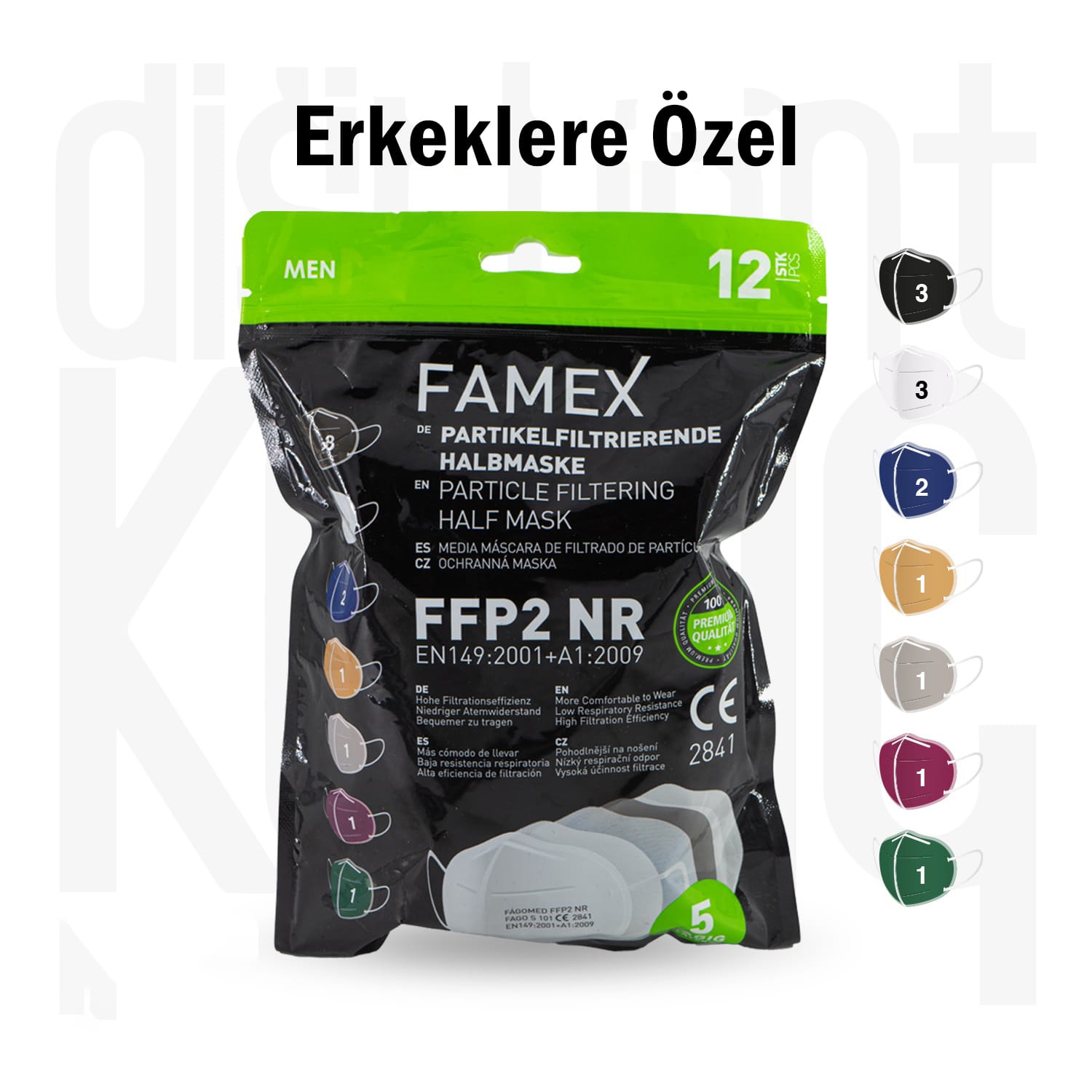 FAMEX MASK Erkeklere Özel 5 Katlı 12 Adet FFP2 Maske