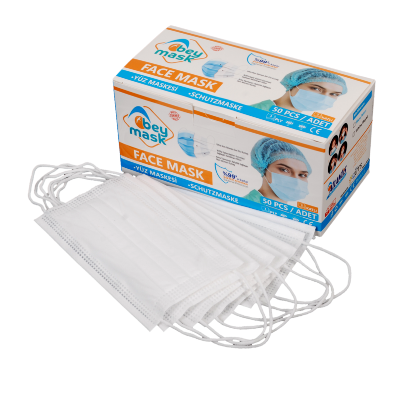 BEYMASK 3 Katlı Full Ultrasonik Telli Cerrahi Maske – Beyaz Renk